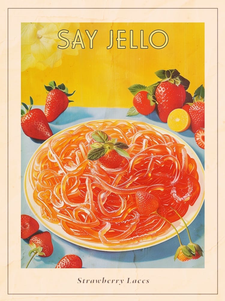 Strawberry Laces Candy Sweets Retro Advertisement Poster