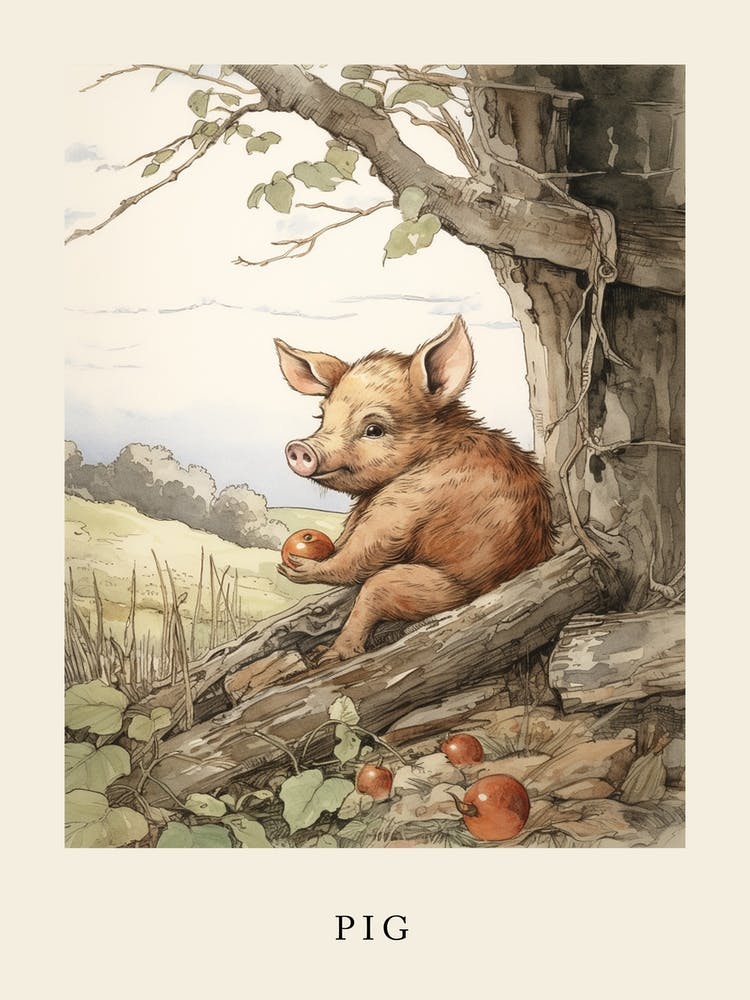 Beatrix Potter Inspired  Animal Watercolour Pig 2