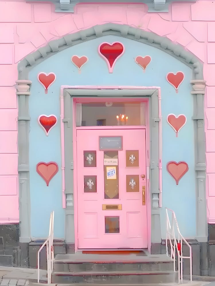 Pink Door With Hearts
