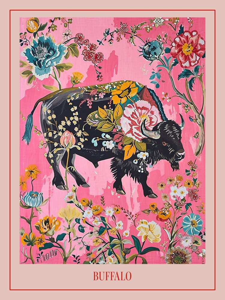 Floral Animal Painting Buffalo 3 Poster