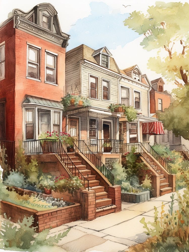 Williamsburg Brooklyn Neighborhood, Aquarell 4