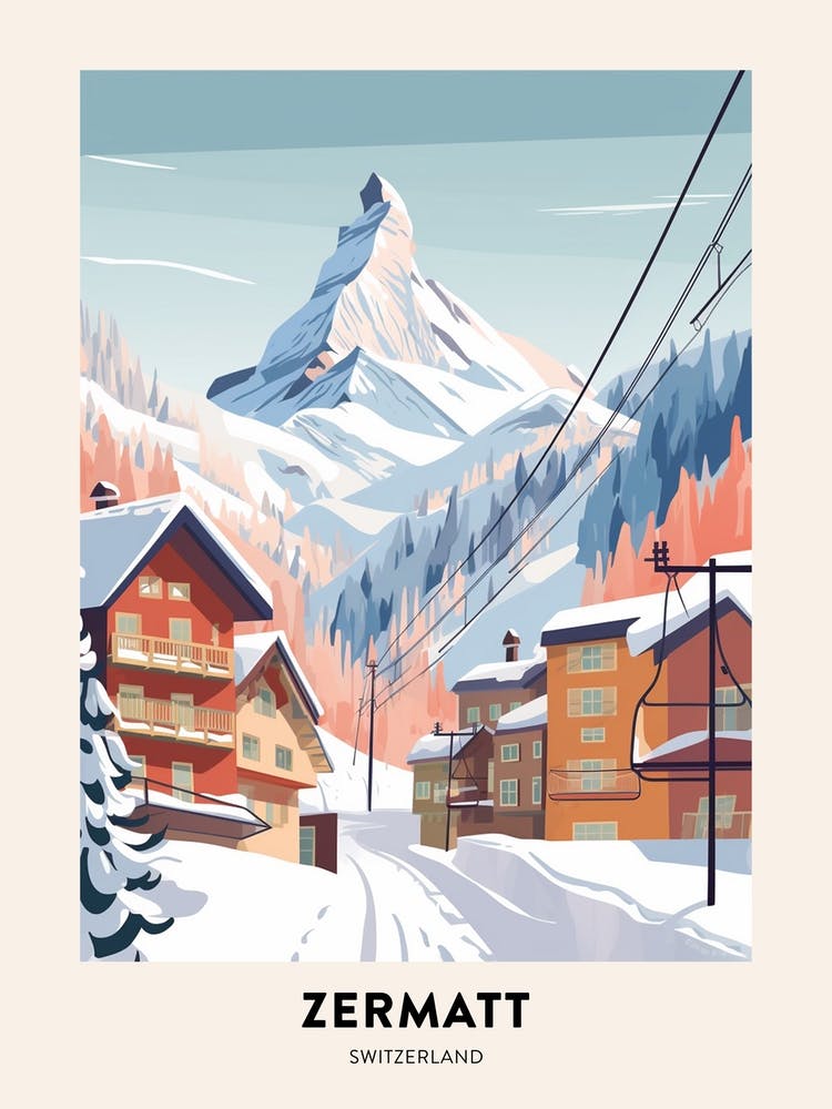 Vintage Winter Travel Poster Zermatt Switzerland 1