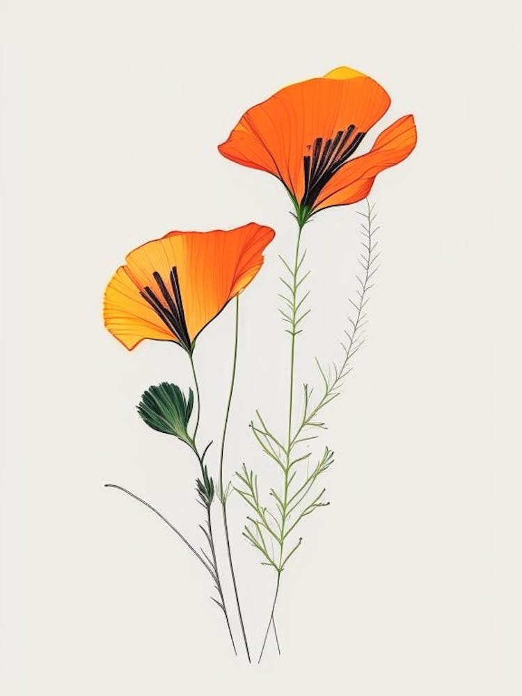 California Poppy Spices And Herbs Minimal Line Drawing 3