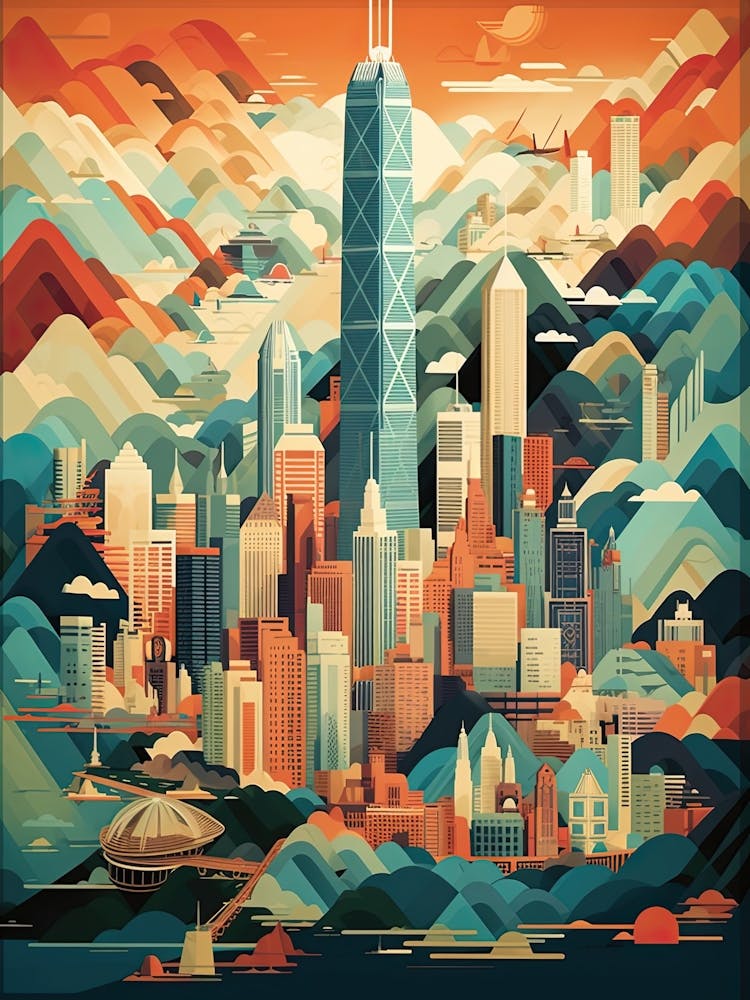 Hong Kong, China, Geometric Illustration 3