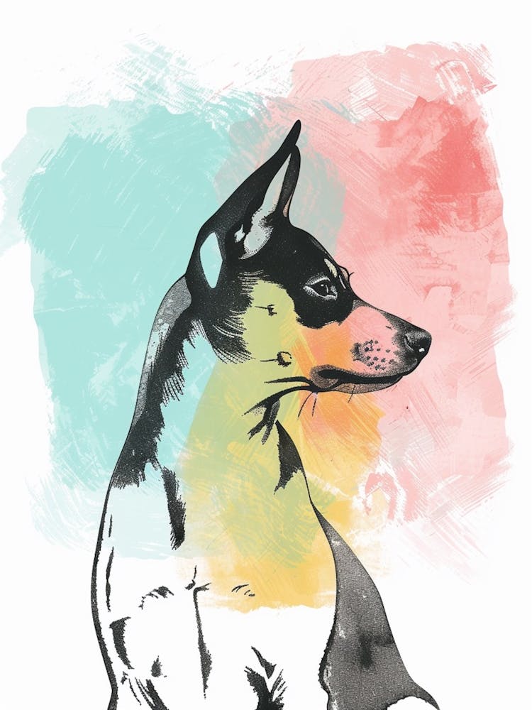 Pinscher Dog Pastel Line Watercolour Illustration  2