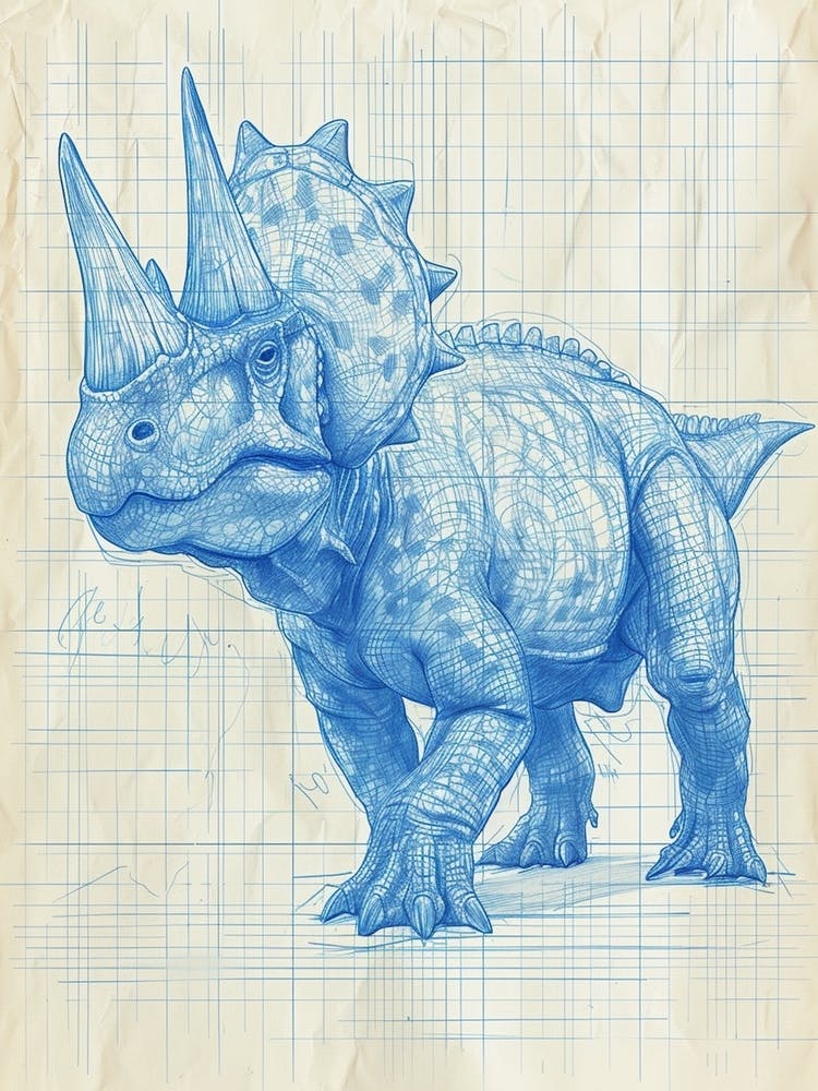 Styracosaurus Dinosaur Blue Print Sketch  1