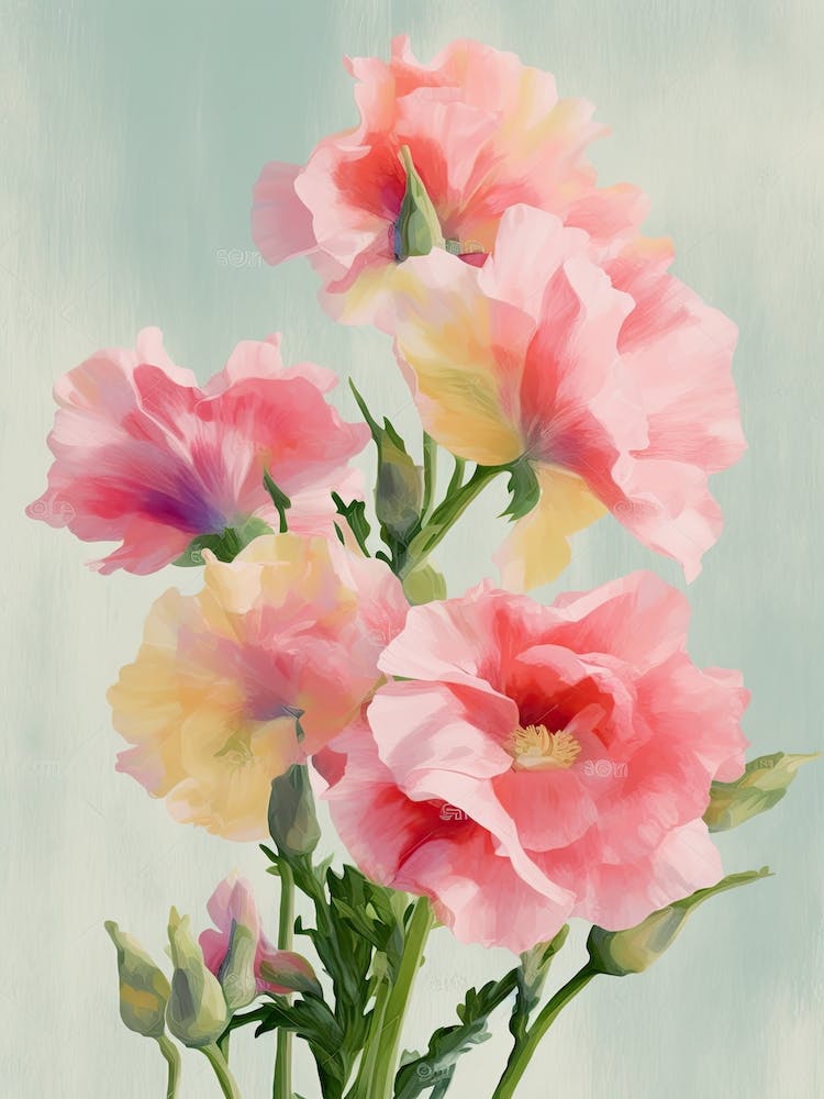Löwenmäulchen Blumen Acrylgemälde In Pastellfarben 3