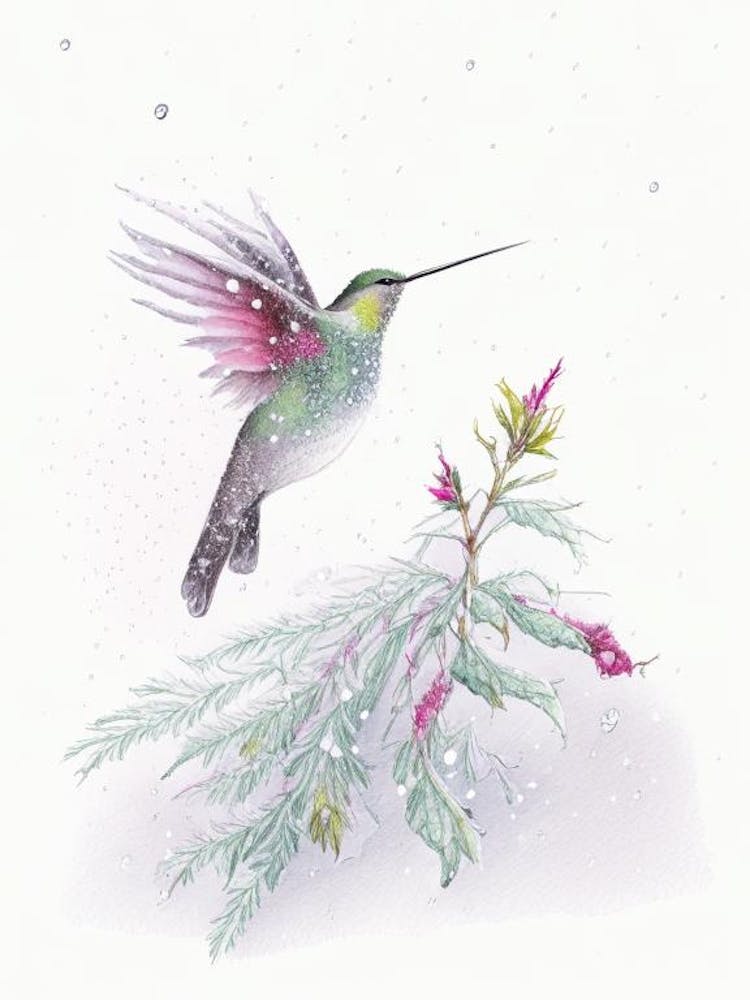Hummingbird In Snowfall Quentin Blake Illustration