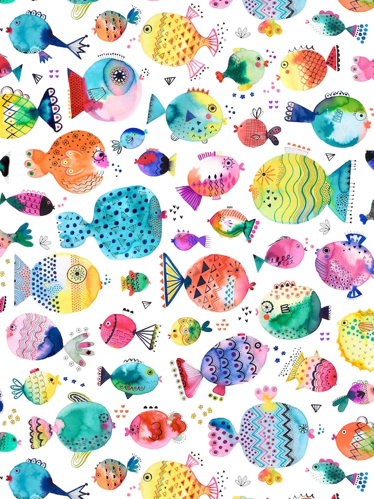 Cute Puffer Fishes Watercolor Multi