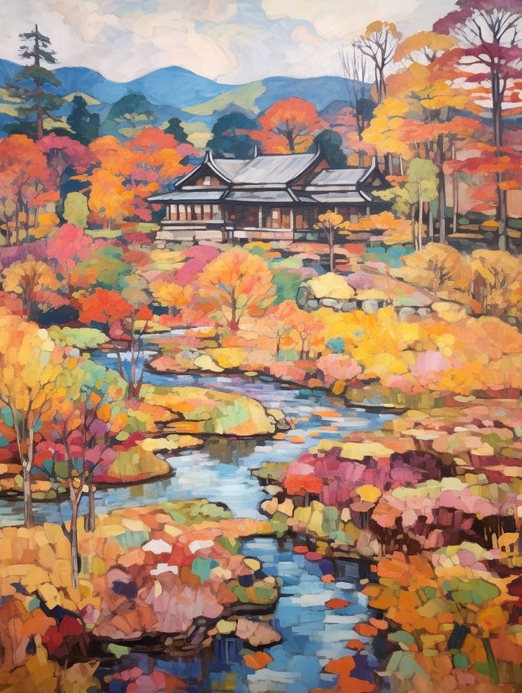 Autumn Gardens Painting Kenrokuen Japan 3