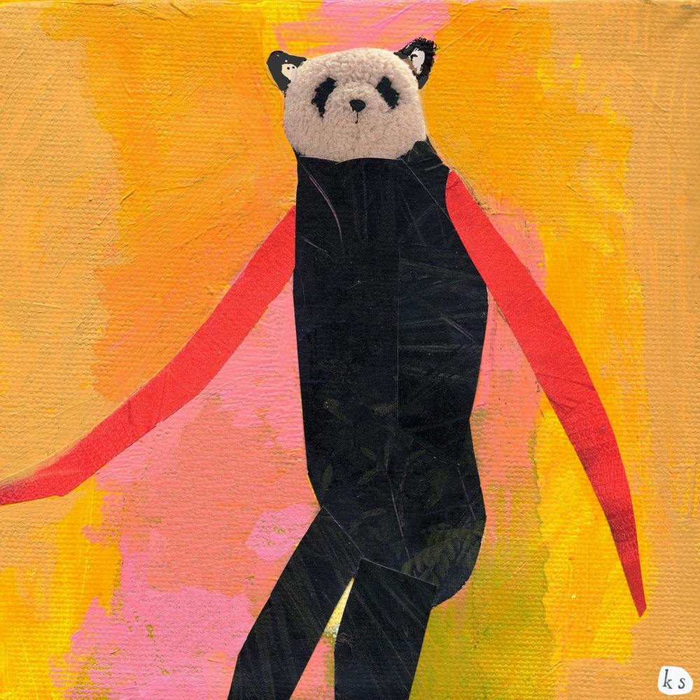 Panda Bear Stuffed Animal Collage Painting