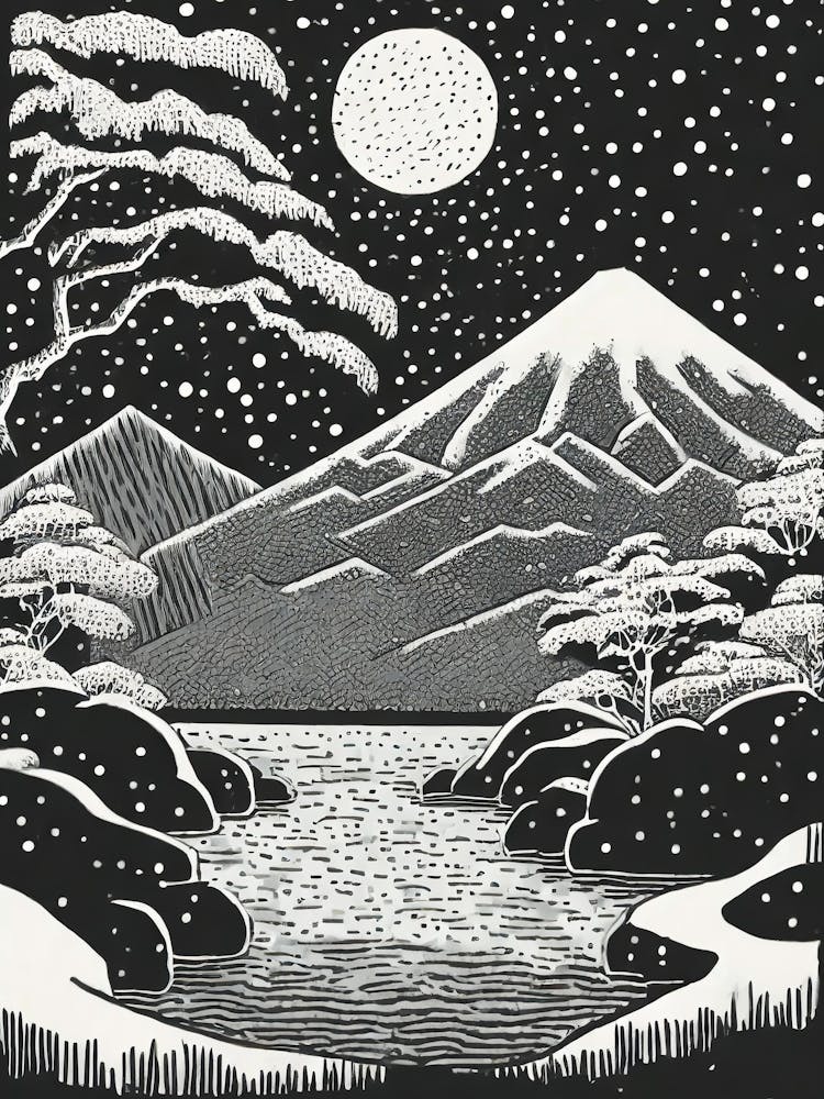 A Winter Evening In A Mountain Onsen Ukiyo-E Style