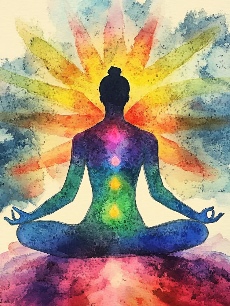 7 Color Chakra Human Lotus Pose Yoga, Abstract World, Universe Inside Your Mind Mental