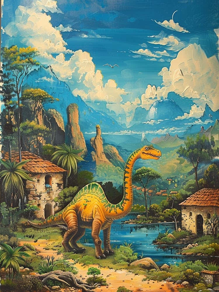 Dinosaur In An Ancient Village Painting 3