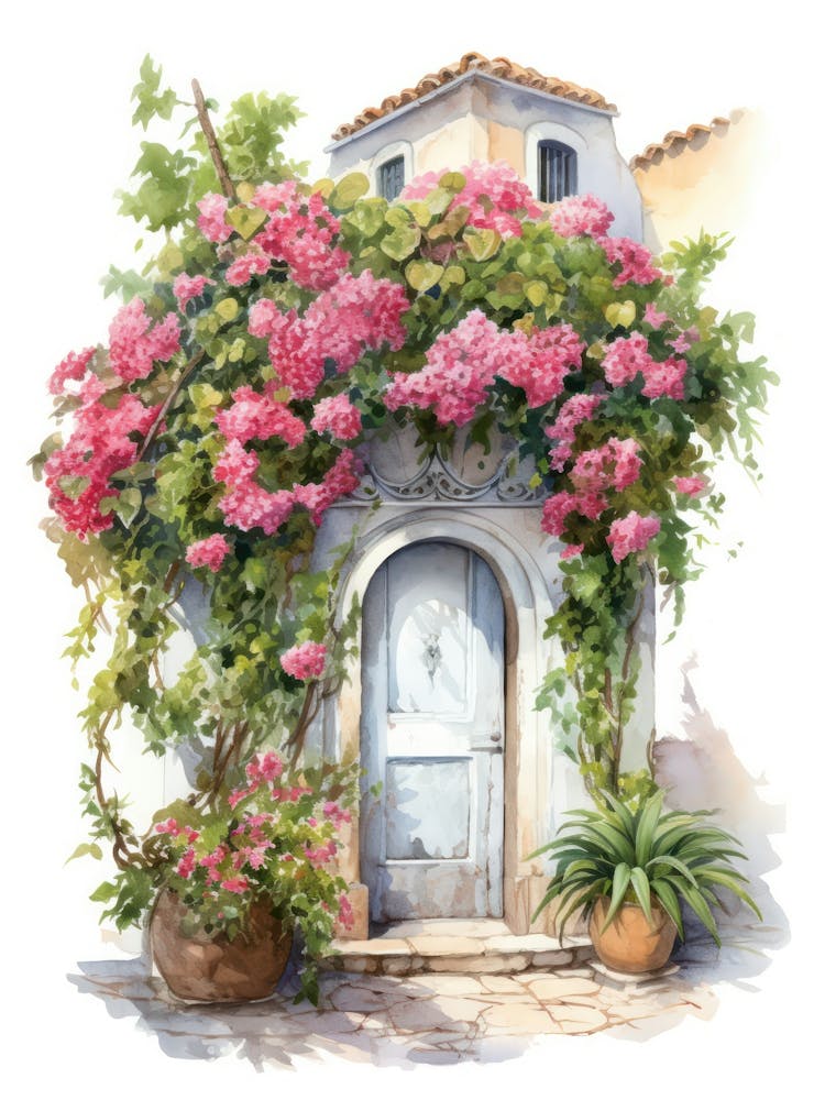 Genoa, Italy   Mediterranean Doors Watercolour Painting 2