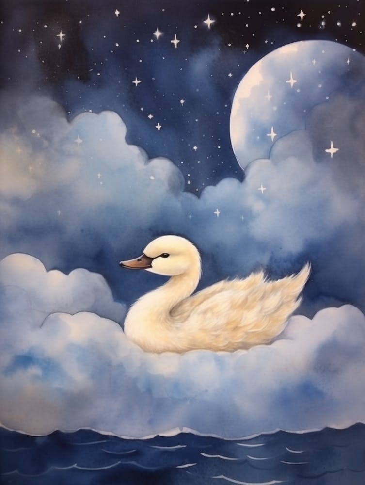 Bébé Cygne 2 Dormant Dans Les Nuages