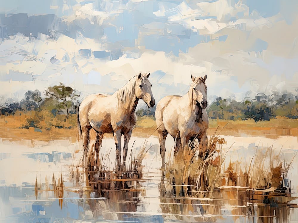 Horses Painting In Okavango Delta, Botswana, Landscape 1