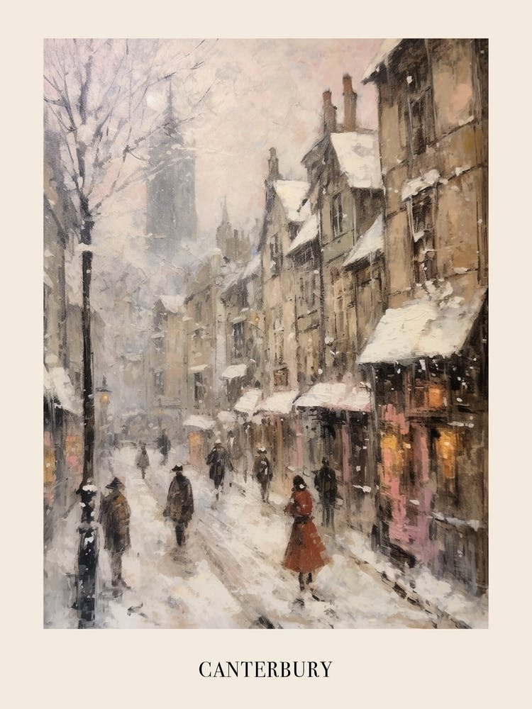 Vintage Winter Painting Poster Canterbury United Kingdom 2