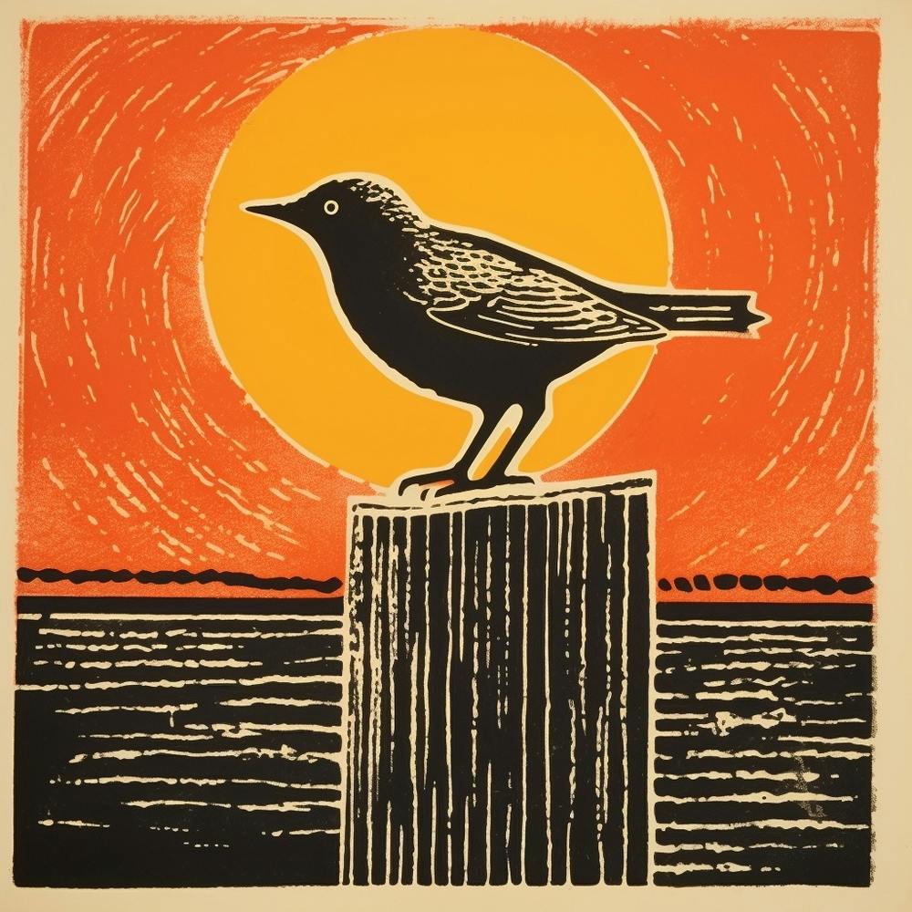 Lithographie d'oiseau rétro Cincle 2