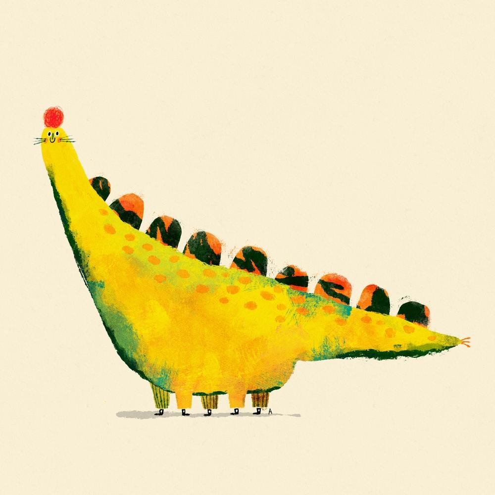 Yellow Dinosaur With Funny Hair