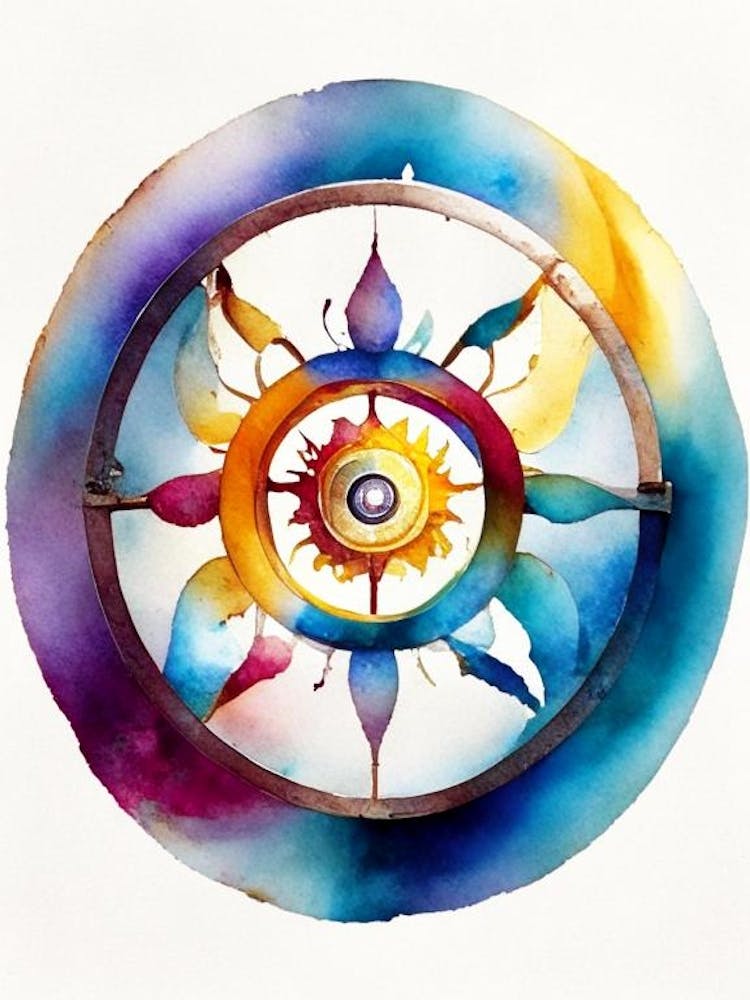 Dharma Wheel, Symbol, Third Eye Watercolour 1