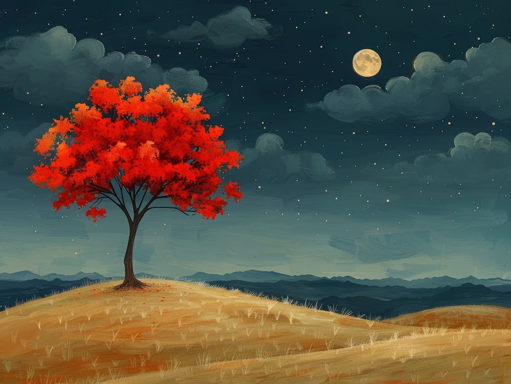 Red Tree On A Hill 2
