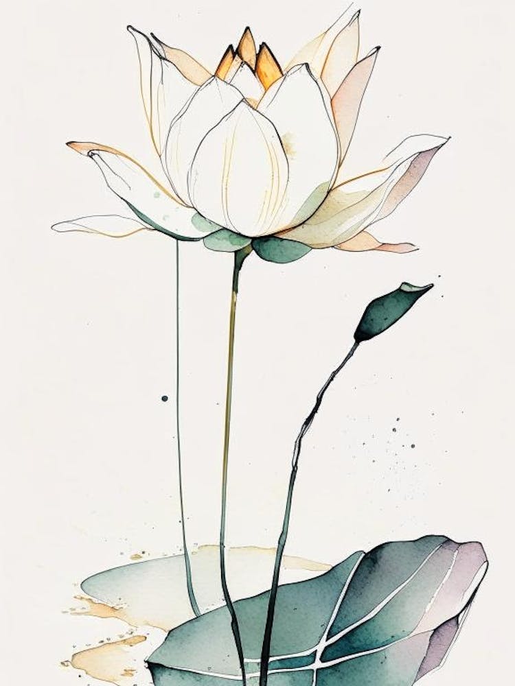 American Lotus Minimal Watercolour 1