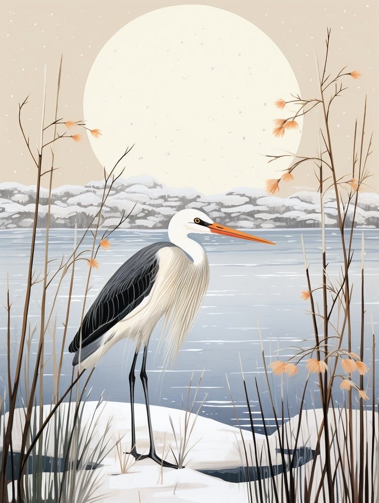 Winter Bird Painting Stork 1