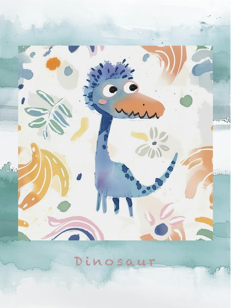 Cute Muted Pastel Dinosaur Illustration Poster