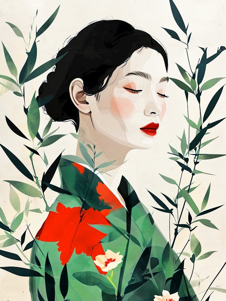Asian Girl nature illustration