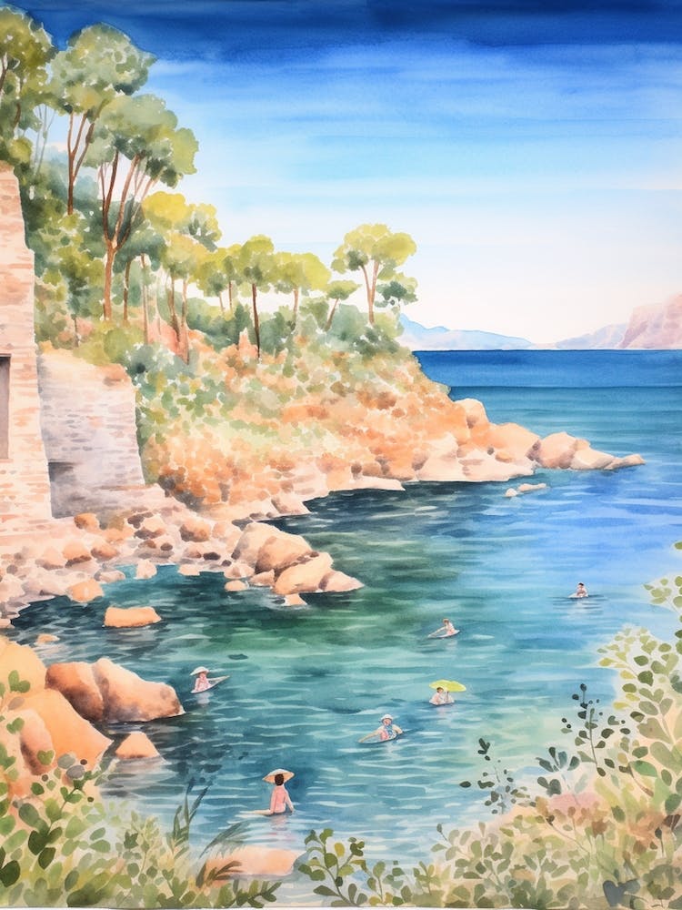 Swimming In Zakynthos Greece 3 Watercolour