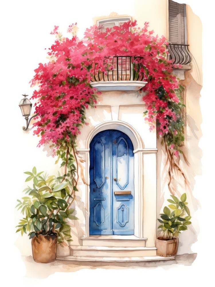 Cagliari, Italy   Mediterranean Doors Watercolour Painting 3