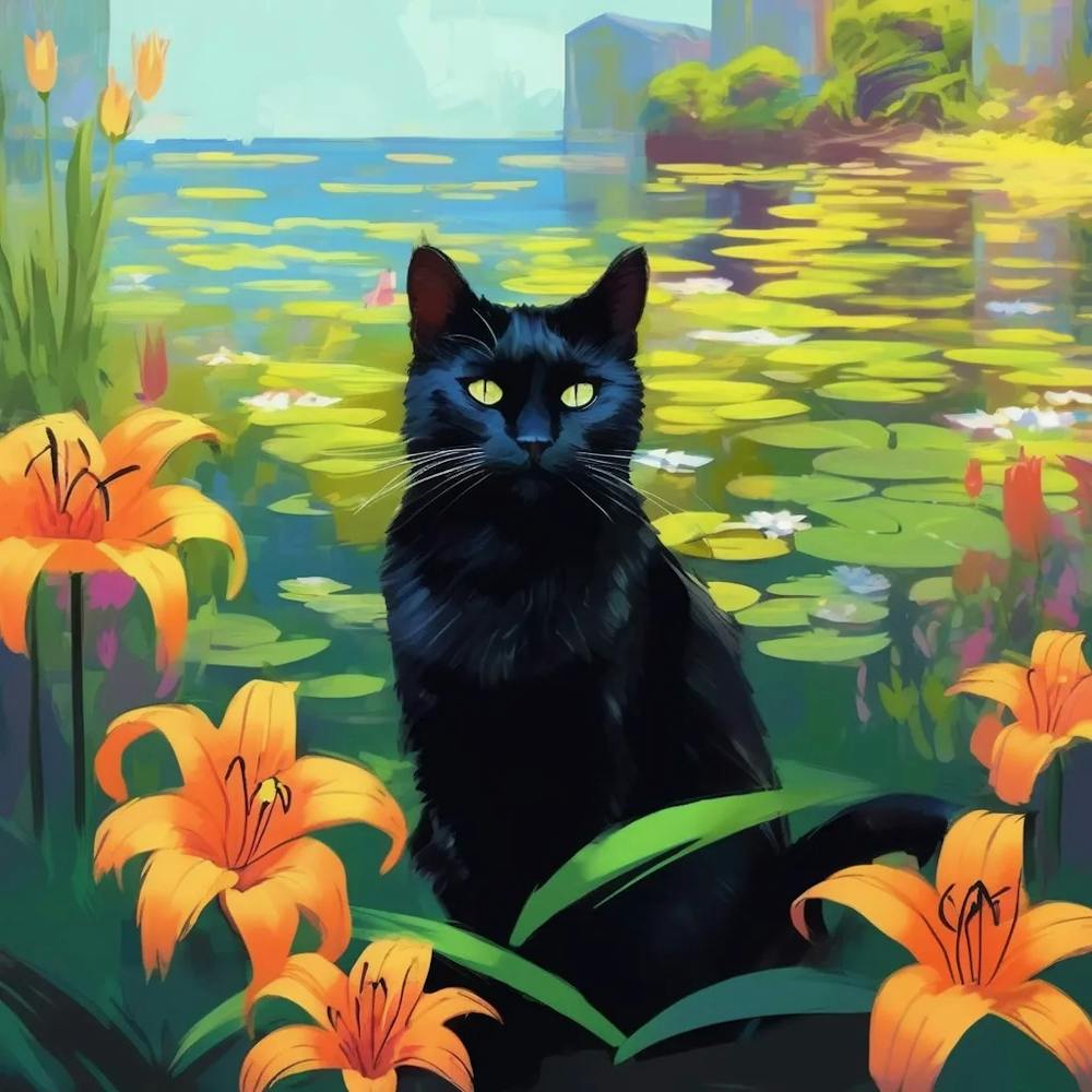Cat In Lily Pond 1