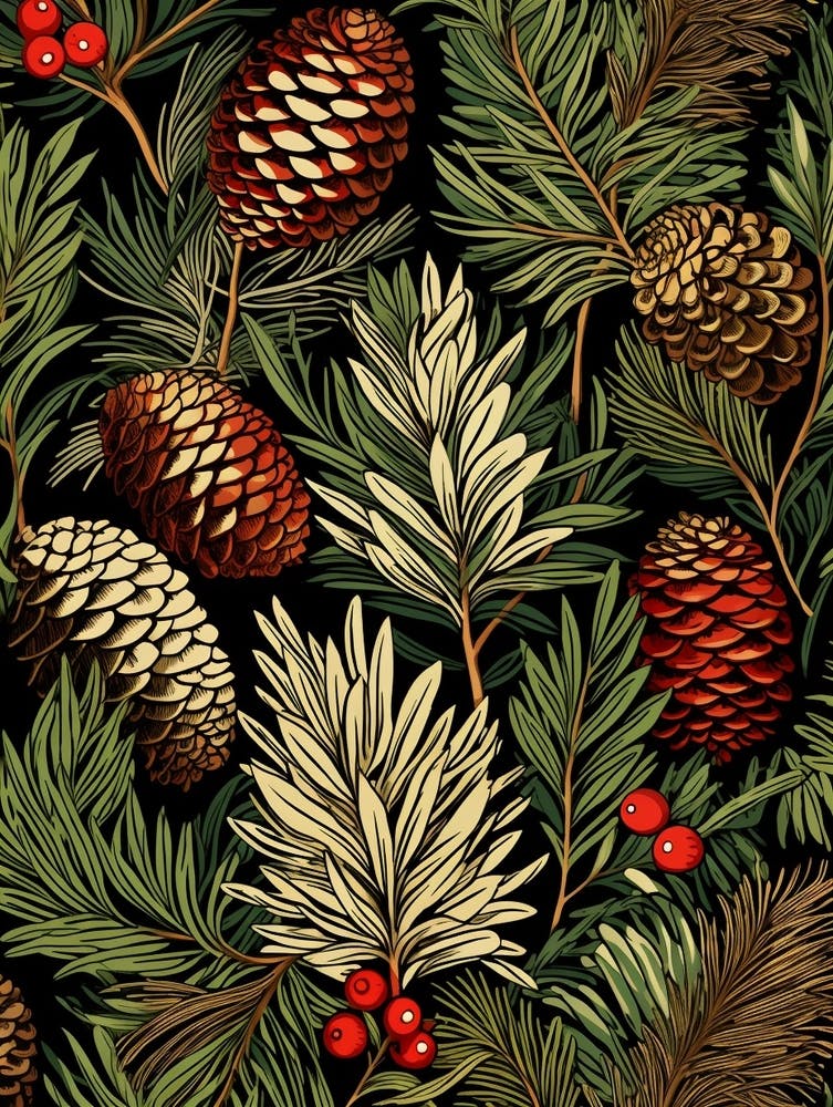 William Morris Style Pinecones 4