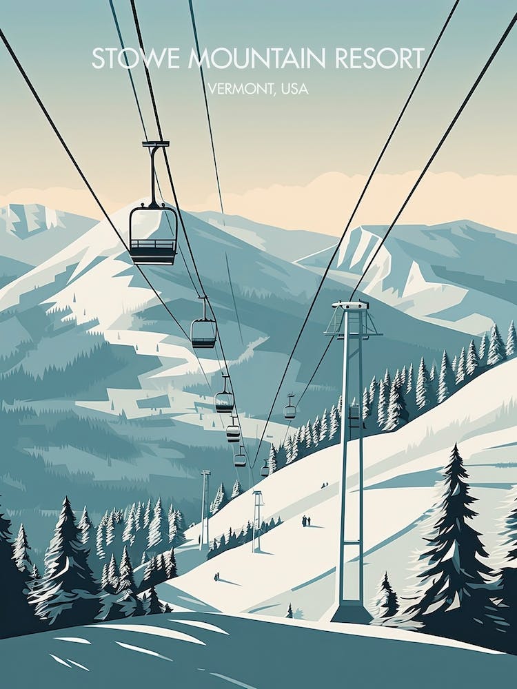 Poster Of Stowe Mountain Resort   Vermont, Usa, Ski Resort Illustration 2
