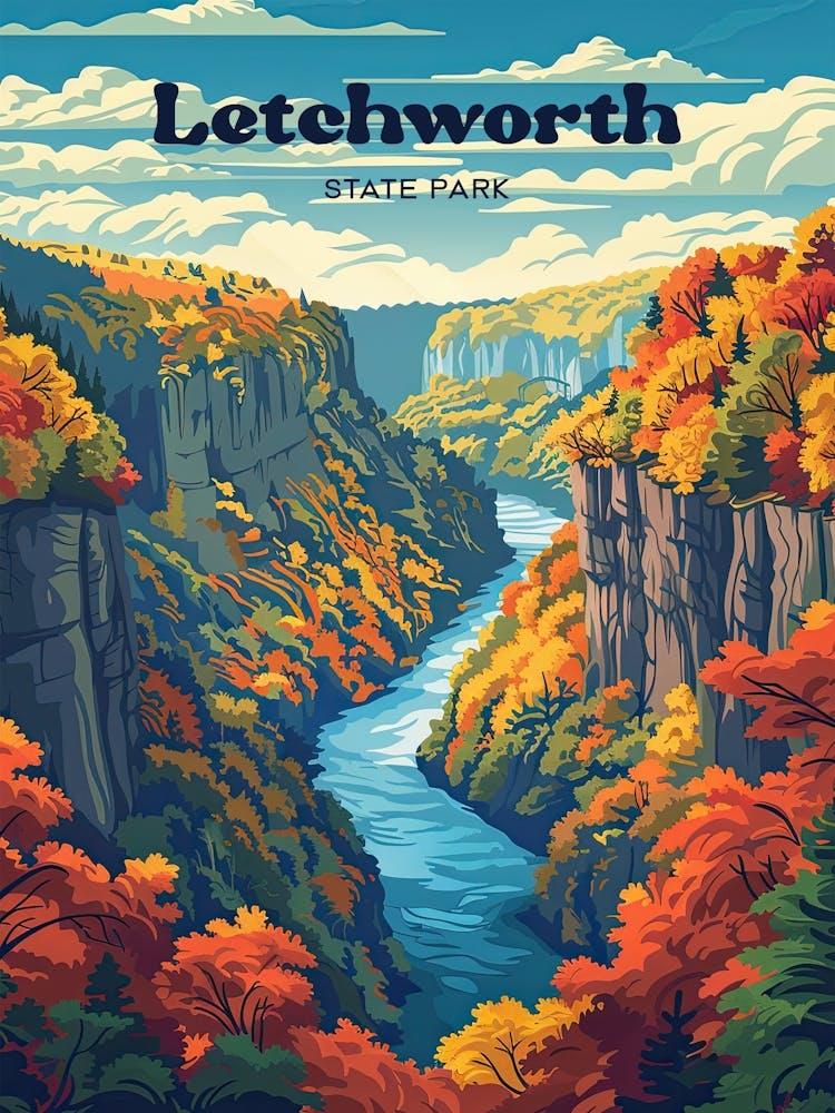 Letchworth State Park Camping Digital Travel Illustration