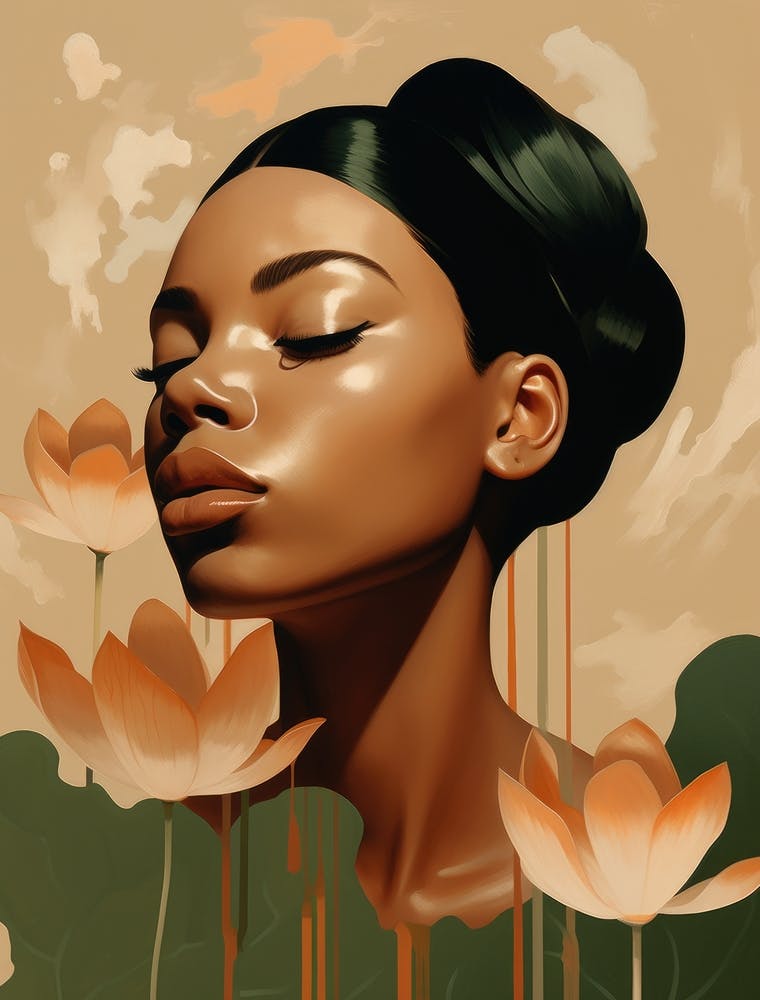 Black Woman With Lotus Flowers