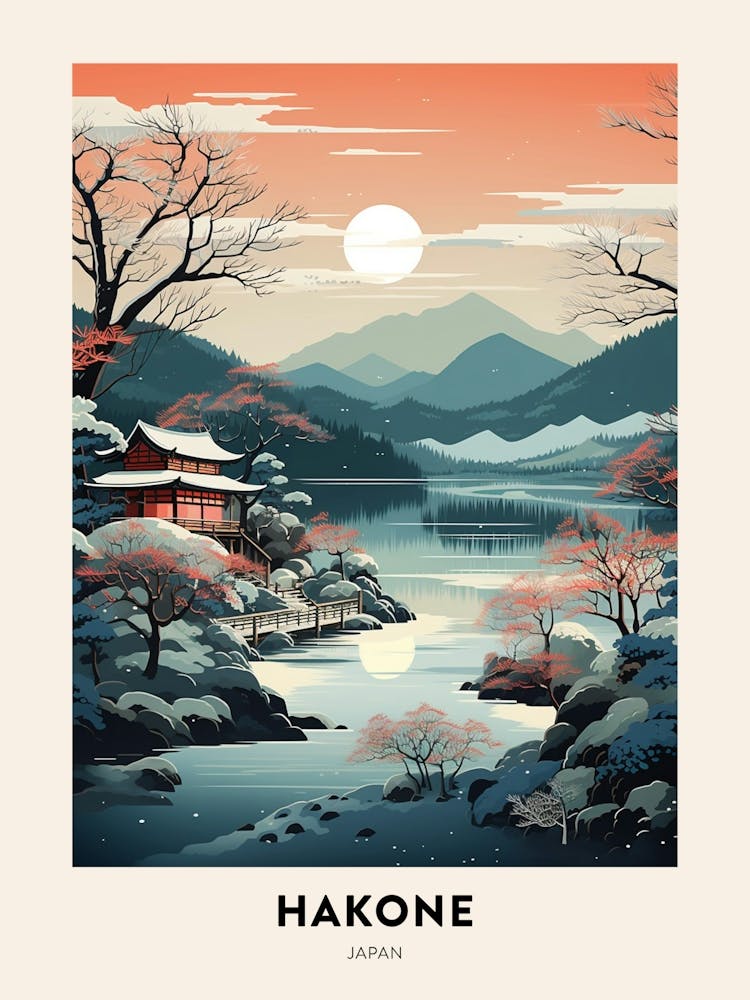 Winter Night  Travel Poster Hakone Japan 4