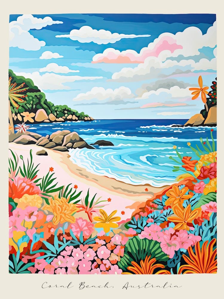 Poster Of Coral Beach, Australia, Matisse And Rousseau Style 1
