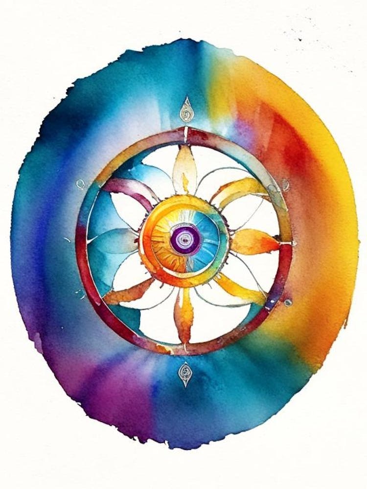 Dharma Wheel, Symbol, Third Eye Watercolour 4