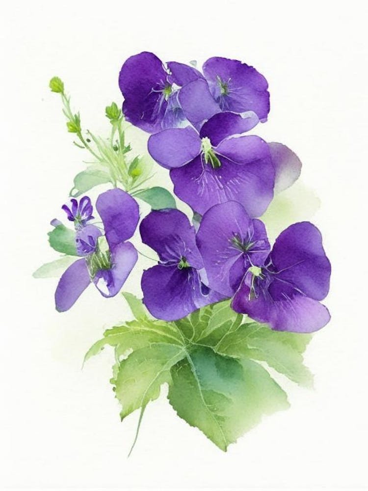 Violets Wildflower Watercolour 2