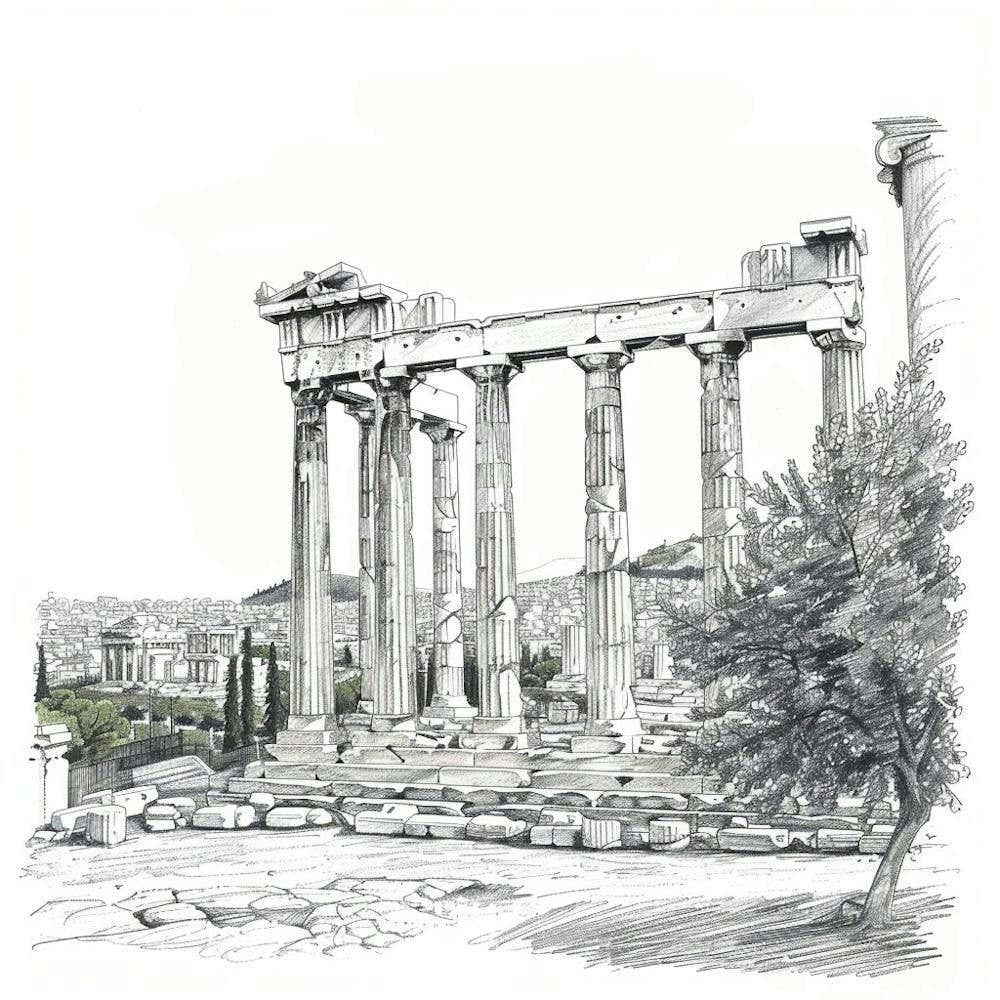 A Temple Of Olympian Zeus In Athens Hand Drawn S 1720009068 3