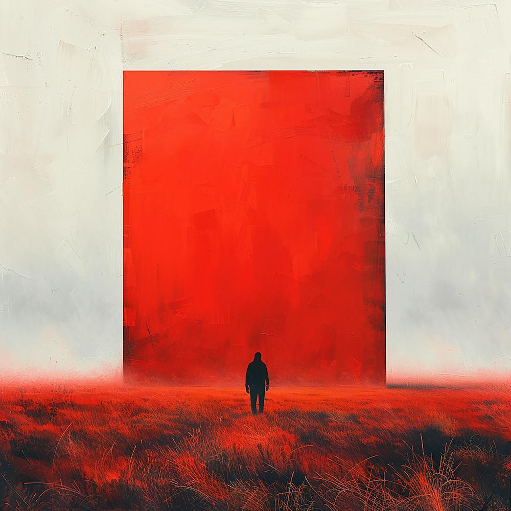 Red Door in a red field - abstract art, abstract painting  city wall art, colorful wall art, home decor, minimal art, modern wall art, wall art, wall decoration, wall print colourful wall art, decor wall art, digital art, digital art download, interior wa