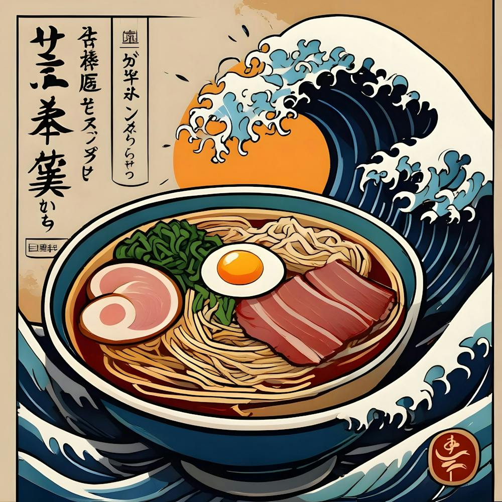 The Great Ramen Wave - Japanese Ukiyo-e Style
