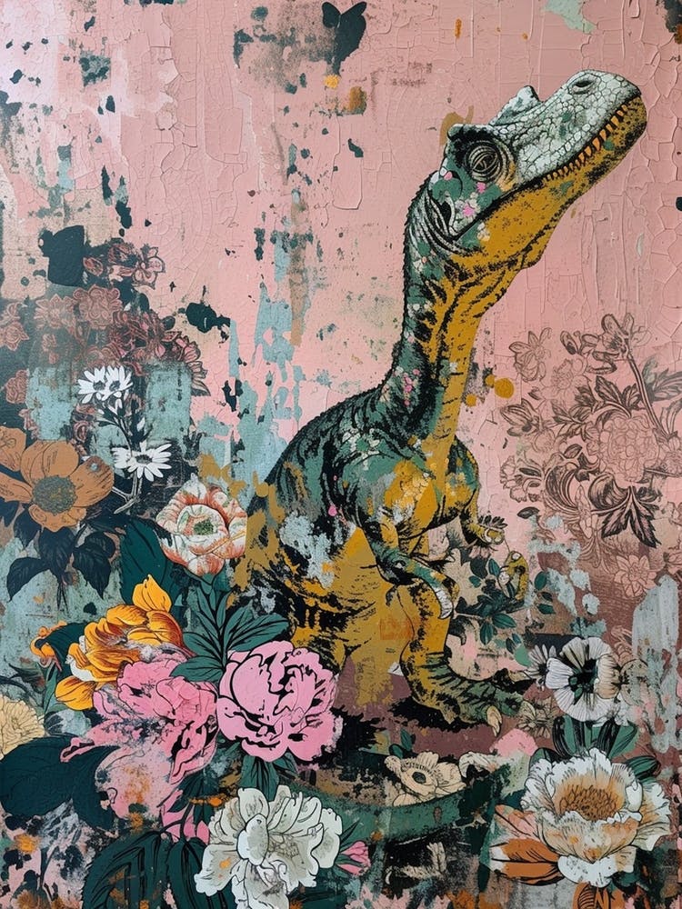 Dinosaur In The Flowers Illustration