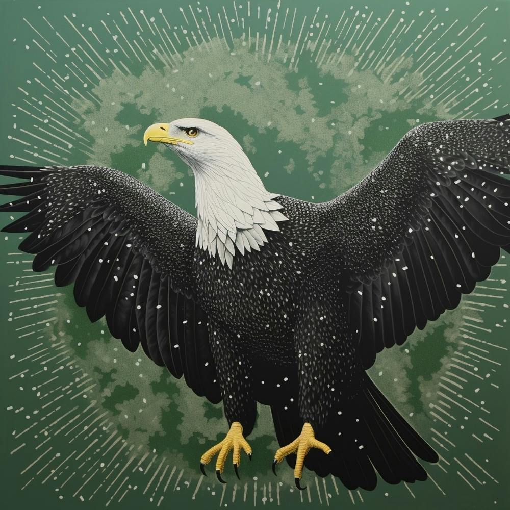 Ohara Koson Inspired Bird Painting Bald Eagle 2 Square