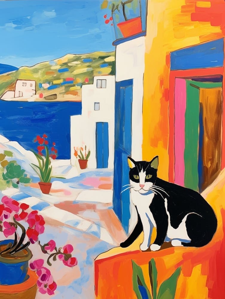 Painting Of A Cat In Crete Greece 4