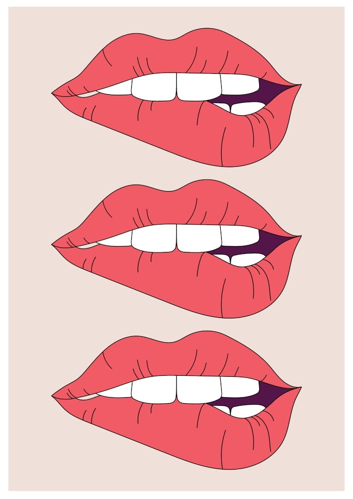 Trio Of Biting Red Lips