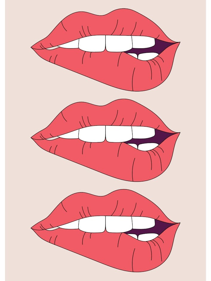 Trio Of Biting Red Lips