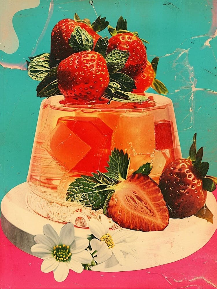 Strawberry Red Jelly Retro Collage